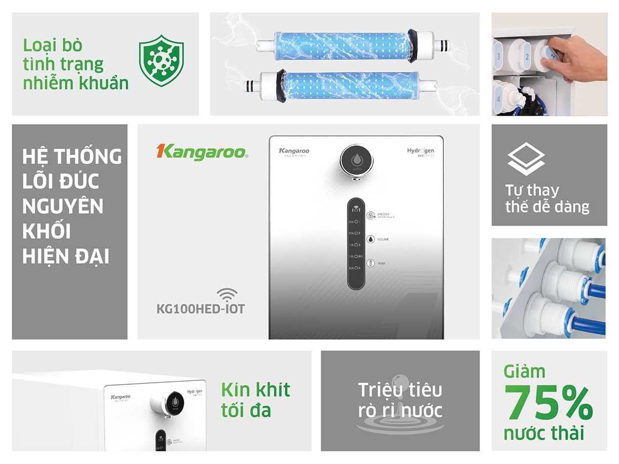 Máy lọc nước Kangaroo Hydrogen ion kiềm KG100HED-IOT