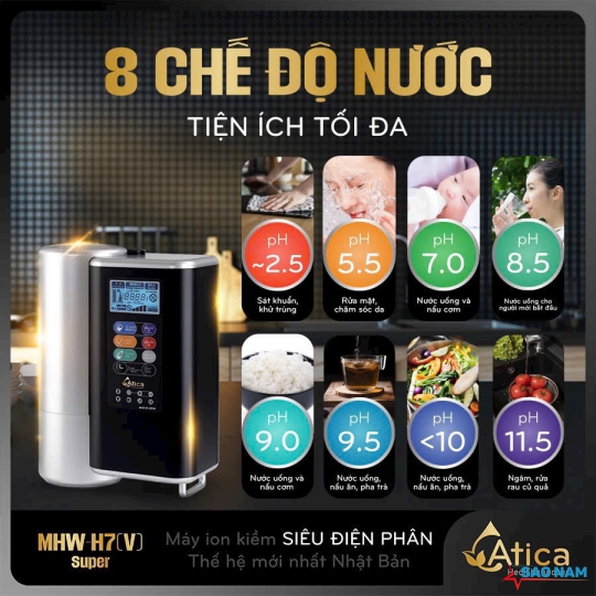 Máy lọc nước ion kiềm Siêu Điện Phân Atica SUPER MHW-H7(V)